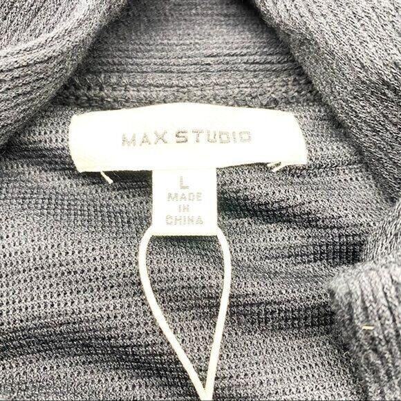 Max Studio Womens Top L‎ Black Mock Neck Button Sleeve Minimalist Quiet Luxury - Picture 7 of 12